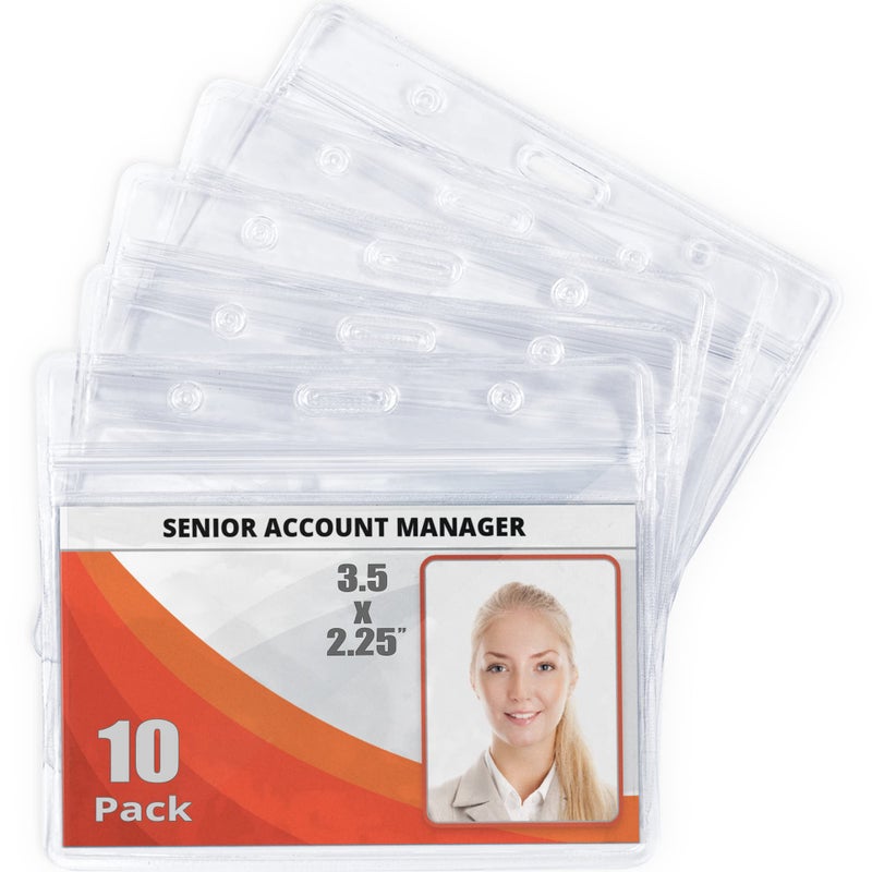 Mifflin-USA Horizontal ID Name Badge Holder (Clear, 3.5x2.25 Inches, 10 Pack), Waterproof and Resealable Plastic Card Holders - Image 1
